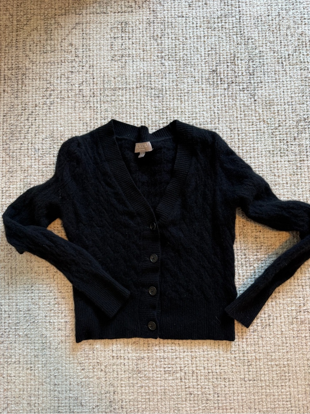 J. Crew Black Cable Knit V-Neck Button-Up Cardigan